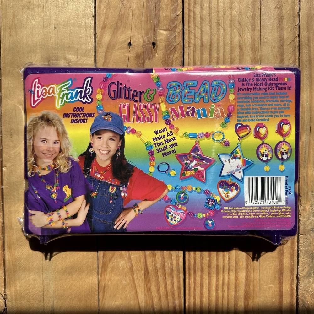 VTG LISA FRANK GLITTER & GLASSY BEAD MANIA BEADS SET MINT SEALED PURPLE TRAY - Picture 3 of 8